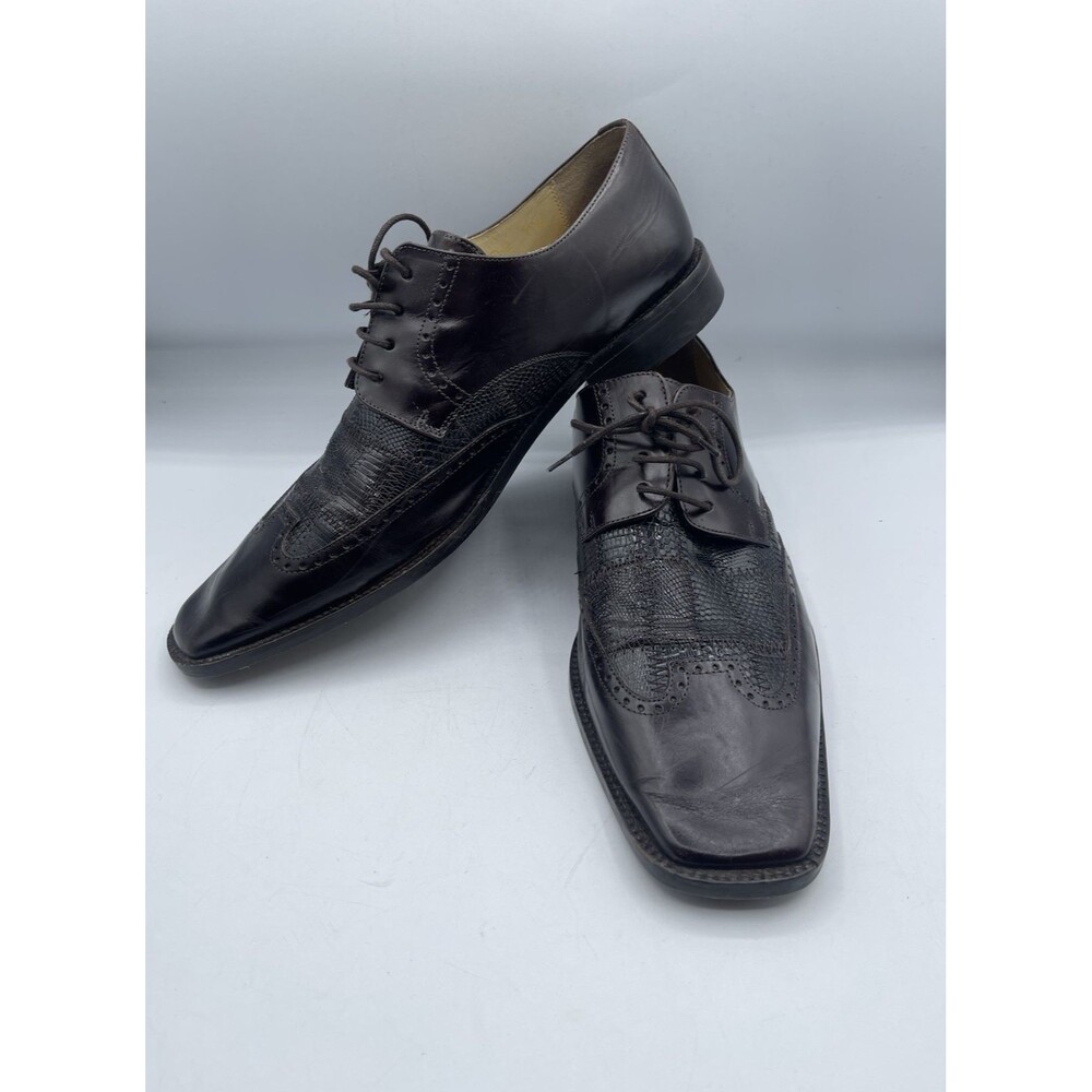 STEVE HARVEY Ontario-2 Genuine Lizard Square Toe Wingtip Oxford Dress Shoes 11.5